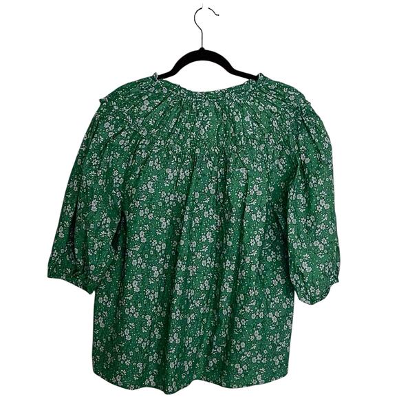 Topshop Floral Puff-Sleeve Peasant Blouse US 8 (UK 12) Green 100% Cotton NWT - Picture 3 of 8